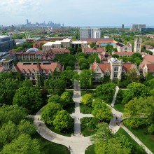 An aerial view of the UChicago campus in summer.