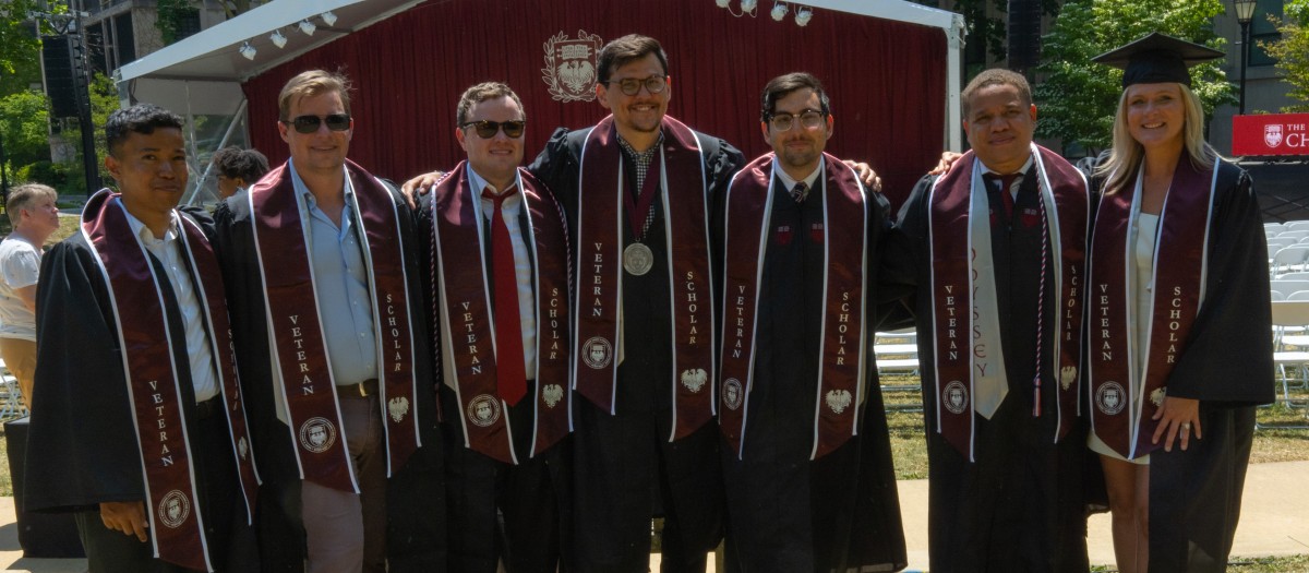 Class of 2023 Veteran Scholars Yamato Hart, Alex Kilbourne, Cody Tracey, Ricky Holder, Thomas Lattanzio, Tyler Edwards and Kaedy Puckett Molley during Convocation weekend.