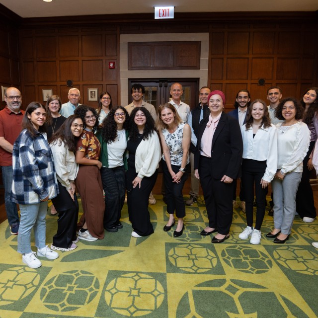2023-24 Sawiris Scholars with Dean Melina Hale and program faculty and staff