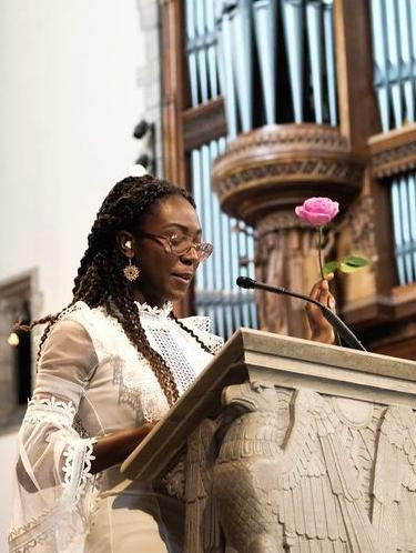 Dinah Clottey speaks at Rockefeller Chapel during the inaugural Black Convocation in October 2019. Clottey helped establish the now-annual event as a welcome ceremony for Black students, graduates and faculty.