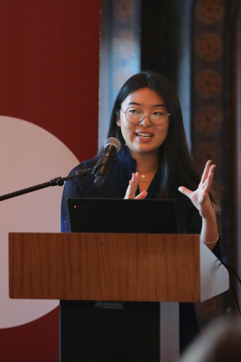 Fourth-year student Christina Byun speaks at the symposium.