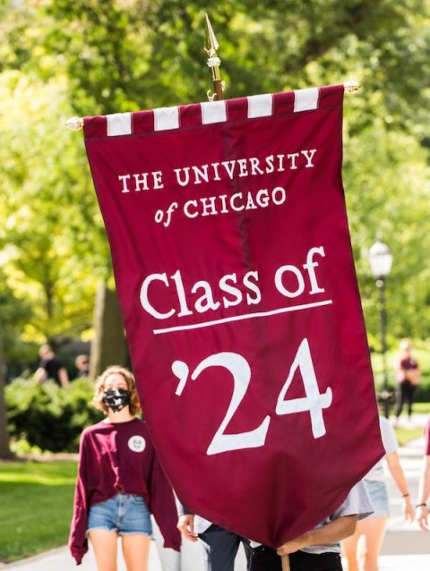 Maroon banner with the text "The University of Chicago Class of '24"