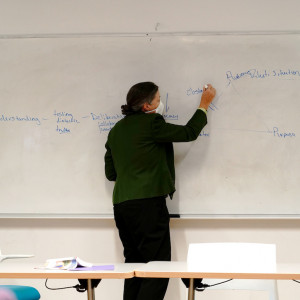 Founded in 2018, the College’s Parrhesia Program for Public Discourse develops the skills of discourse in undergraduates through events, annual curricular offerings and community outreach on free expression. Inaugural director Leila Brammer, pictured above teaching a class this Winter Quarter, aims to send students into the world with skills they can apply productively to any discussion or debate.